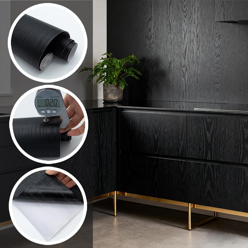 Yancorp 16" x120"Matte Black Contact Paper Black Wallpaper Peel and Stick for Countertops Removablefor Cabinets Desk Wrap Self-Adhesive Stick on Kitchen Bathroom - Image 2